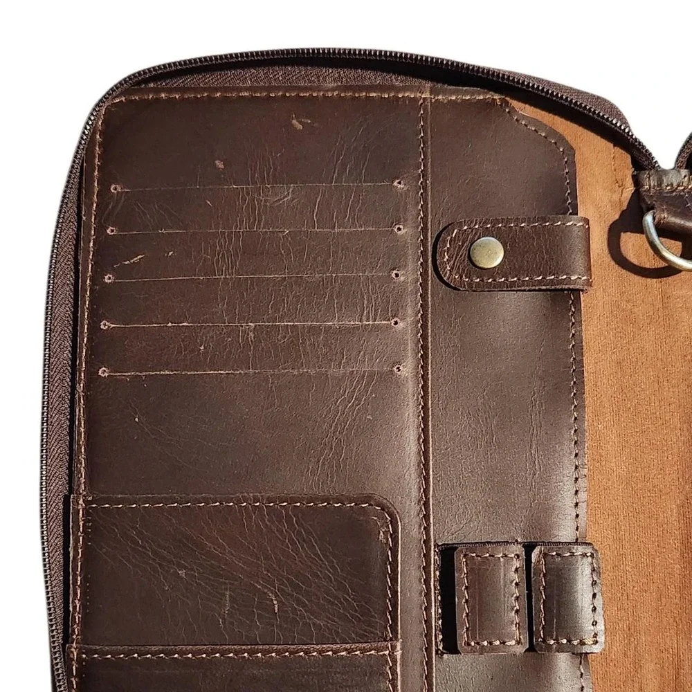 Espresso Leather Professional Premium Zippered Brown Folio Tech Case Old Money